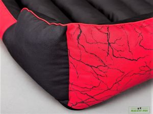 Pelíšek PRESTIGE červeno-černý vzor blesky Cordura – Hobby Dog