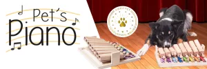 Pes řeší dřevěný hlavolam My Intelligent Pets Piano