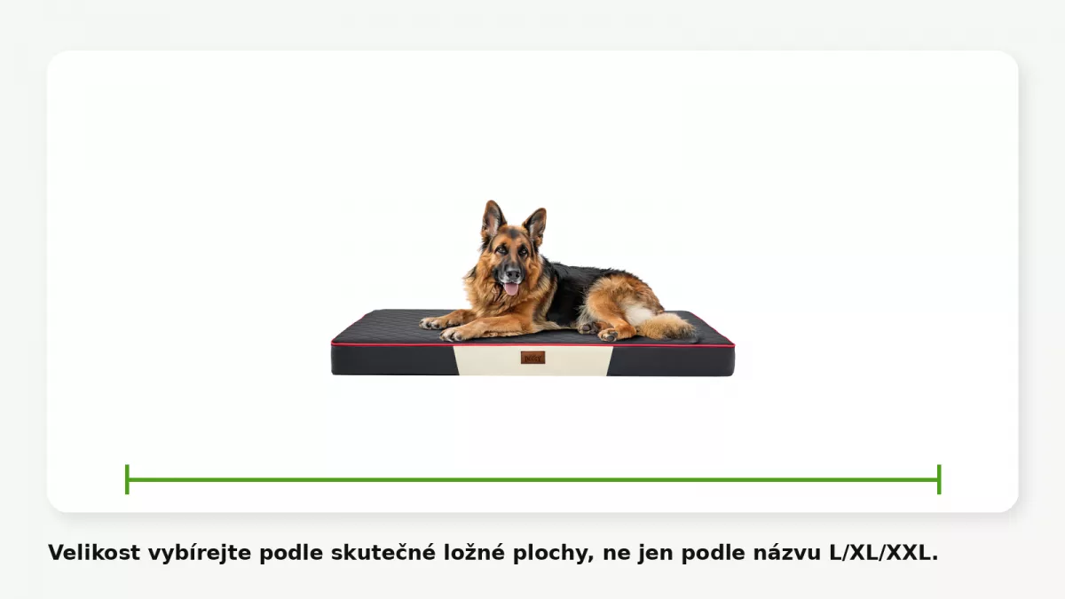 Velký pes na prostorné matraci jako ukázka ložné plochy pelíšku